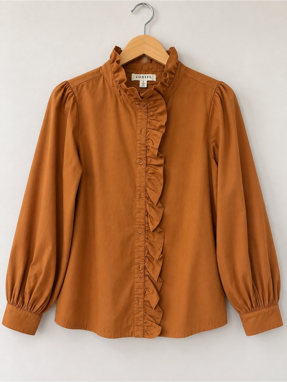 JODIFL Ruffle-Front Blouse in Rust Orange